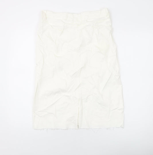 Marks and Spencer Womens Ivory Cotton A-Line Skirt Size 12 Button