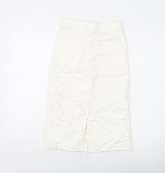 Marks and Spencer Womens Ivory Cotton A-Line Skirt Size 6 Button