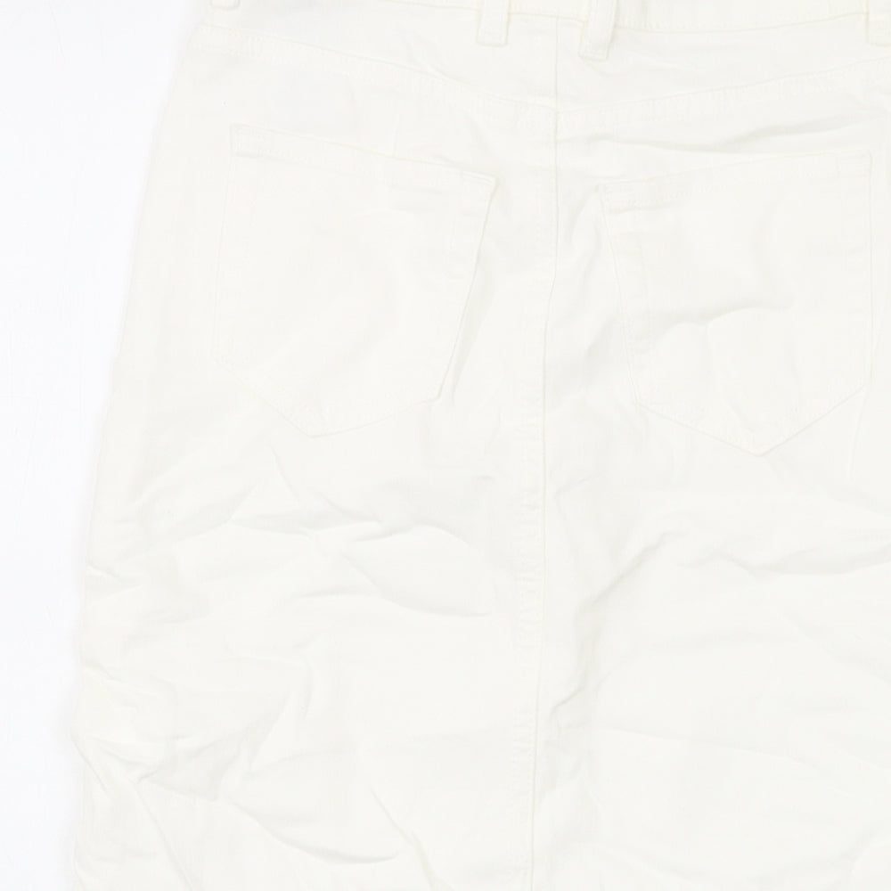 Marks and Spencer Womens Ivory Cotton A-Line Skirt Size 6 Button