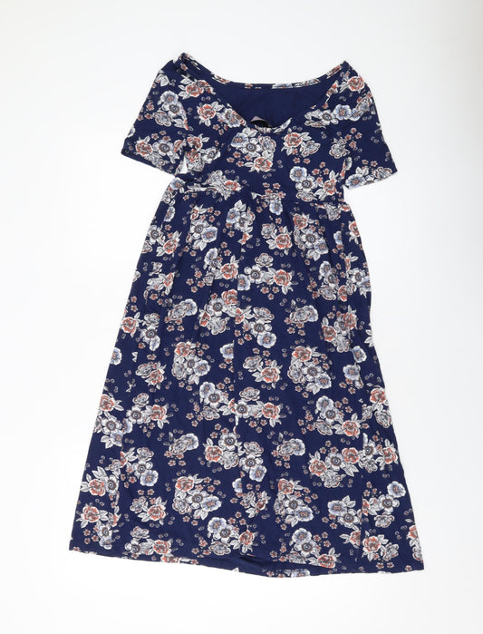 Dorothy Perkins Womens Blue Floral Viscose A-Line Size 6 Round Neck Pullover