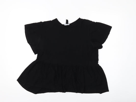 New Look Womens Black Viscose Basic Blouse Size 10 Round Neck