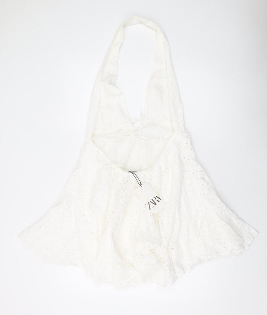 Zara Womens Ivory Cotton A-Line Size L Halter Pullover