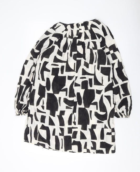 H&M Womens Black Geometric Viscose A-Line Size S Square Neck Pullover