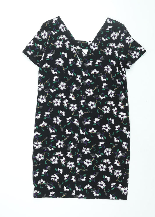 NEXT Womens Black Floral Polyester Sheath Size 10 V-Neck Pullover