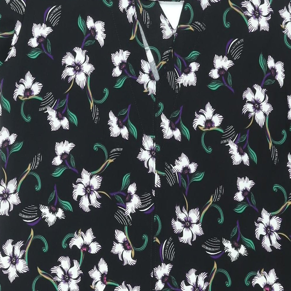NEXT Womens Black Floral Polyester Sheath Size 10 V-Neck Pullover