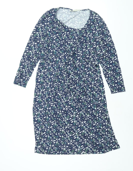 JoJo Maman Bébé Womens Blue Geometric Viscose Shift Size M V-Neck Pullover - Twist Detail