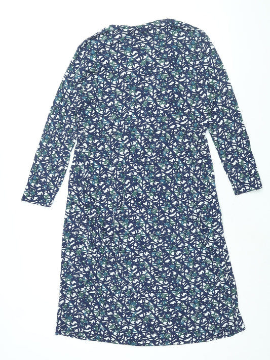 JoJo Maman Bébé Womens Blue Geometric Viscose Shift Size M V-Neck Pullover - Twist Detail