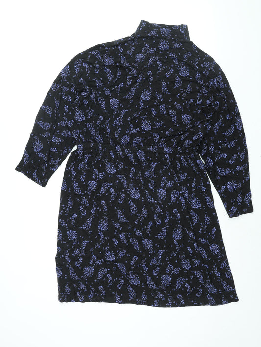 Monsoon Womens Black Geometric Viscose Shift Size M Mock Neck Pullover - Drawstring Waist