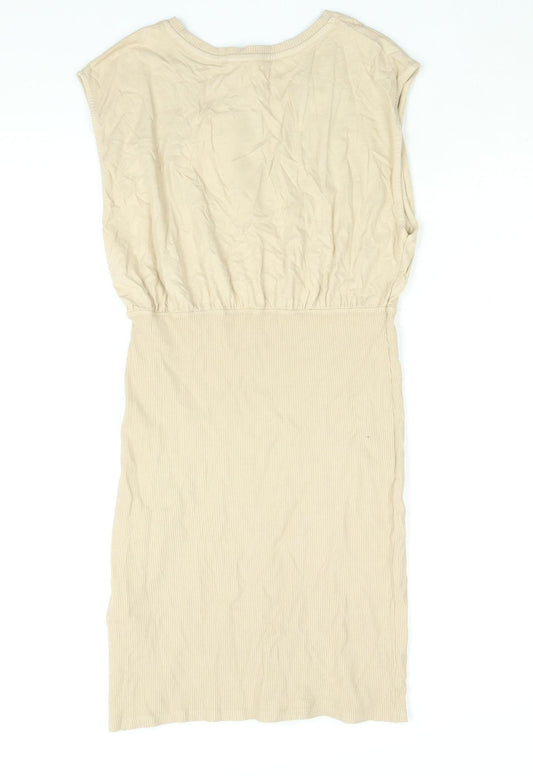 Bershka Womens Beige Cotton Shift Size L Round Neck Pullover