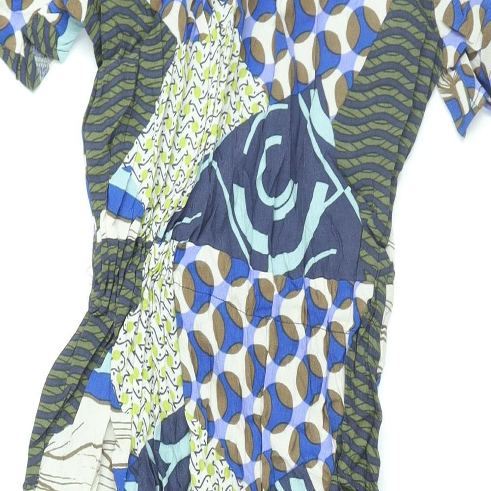 NEXT Womens Multicoloured Geometric Viscose Shift Size 14 Mock Neck Zip - Drawstring Waist