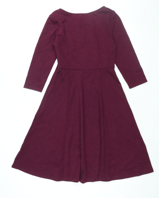 Monsoon Womens Purple Polyester Fit & Flare Size 8 Round Neck Zip