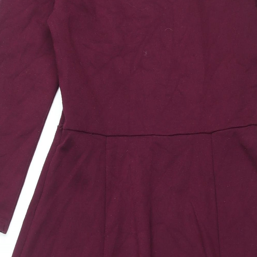 Monsoon Womens Purple Polyester Fit & Flare Size 8 Round Neck Zip