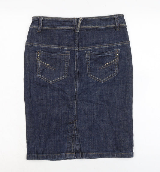 NEXT Womens Blue Cotton Blend Bandage Skirt Size 8 Zip