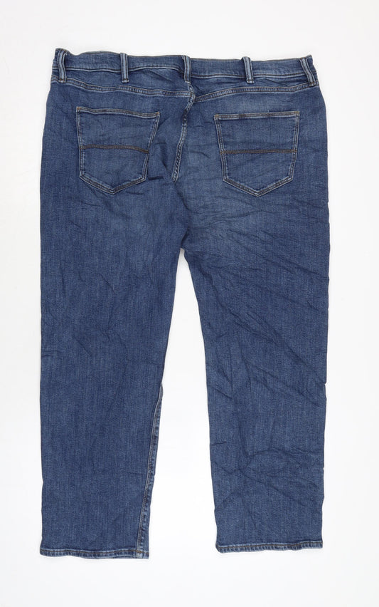 Marks and Spencer Mens Blue Cotton Straight Jeans Size 38 in L28 in Regular Zip
