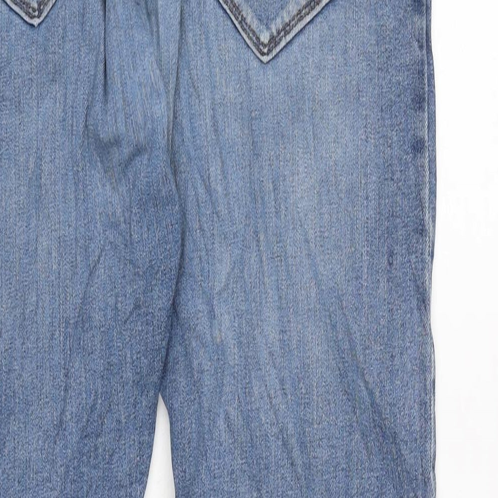 Marks and Spencer Mens Blue Herringbone Cotton Blend Straight Jeans Size 36 in L26 in Regular Zip