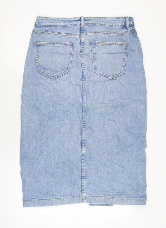 Marks and Spencer Womens Blue Cotton Straight & Pencil Skirt Size 12 Zip
