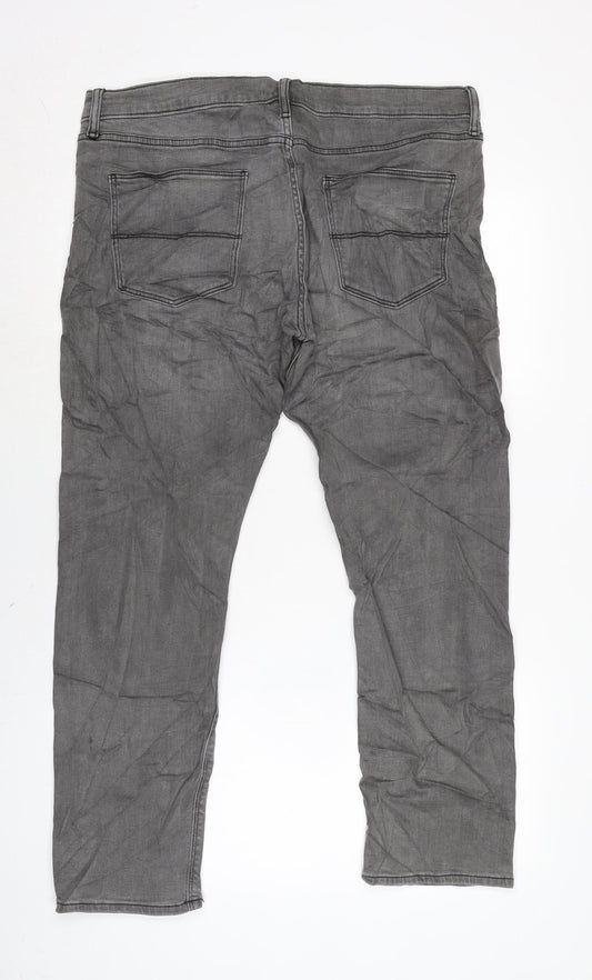 Marks and Spencer Mens Grey Cotton Blend Straight Jeans Size 34 in L29 in Regular Zip