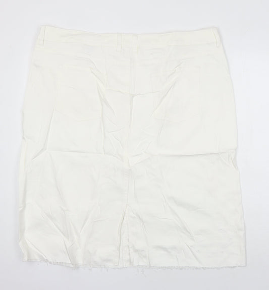 M&S Womens Ivory Cotton Straight & Pencil Skirt Size 24 in - Distressed Hem