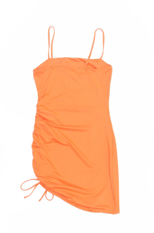 Divided by H&M Womens Orange Polyester Mini Size S Square Neck Pullover - Ruched