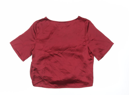 Missguided Womens Red Polyester Basic Blouse Size 12 Boat Neck - Tie Front