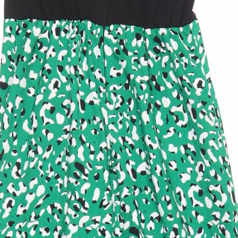 AX Paris Womens Green Animal Print Polyester Fit & Flare Size 10 Boat Neck Zip - Ruffle