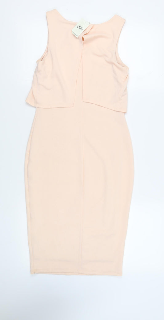 Miss Selfridge Womens Pink Polyester Pencil Dress Size 10 Round Neck Pullover