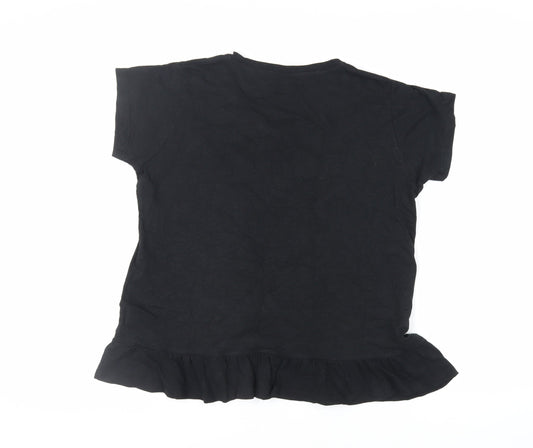 EWM Womens Black Cotton Basic T-Shirt Size 14 Round Neck - Embroidered