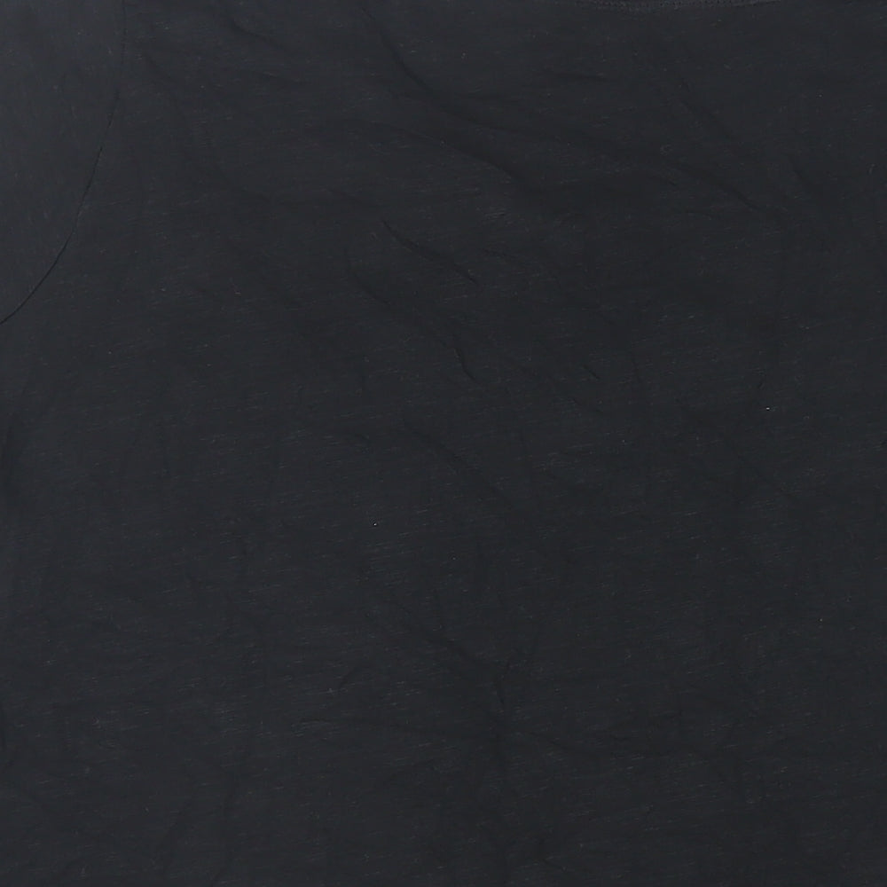 EWM Womens Black Cotton Basic T-Shirt Size 14 Round Neck - Embroidered