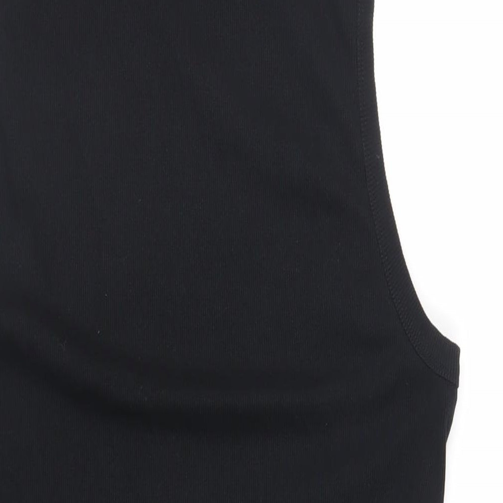 Brand and care label for ASOS women’s black cotton bodycon, size UK 18, mock neck pullover - ribbed