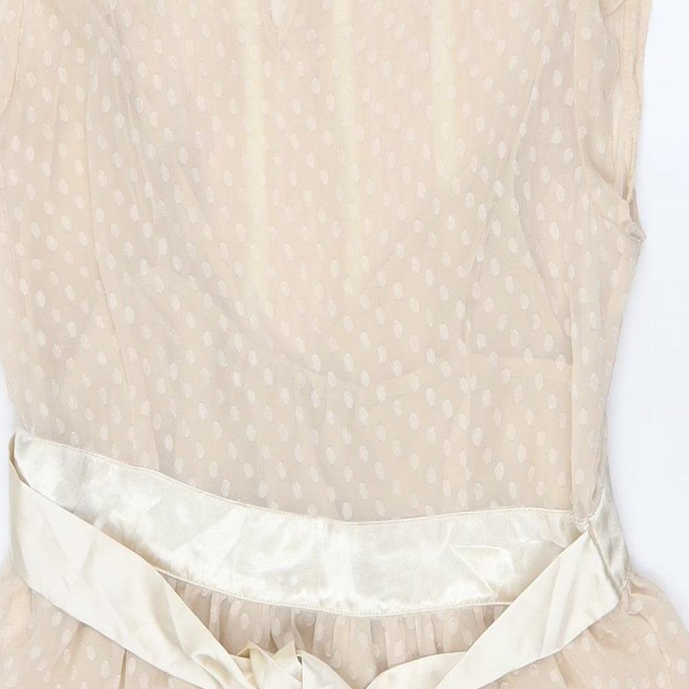 Miss Selfridge Womens Beige Polyester A-Line Size 12 Boat Neck Zip