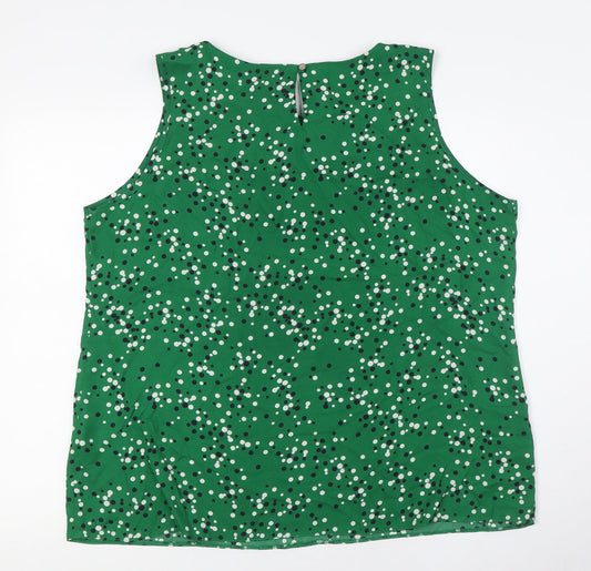 Paraphrase Womens Green Polka Dot Polyester Basic Button-Up Size 20 Round Neck