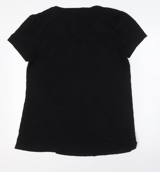 Mia Moda Womens Black Viscose Basic Button-Up Size 16 V-Neck