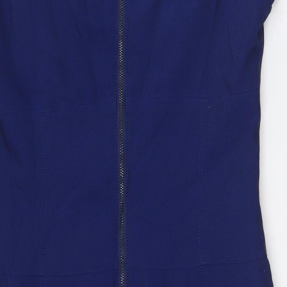 Preen Womens Blue Polyester Pencil Dress Size 14 Round Neck Zip - Lace Trim