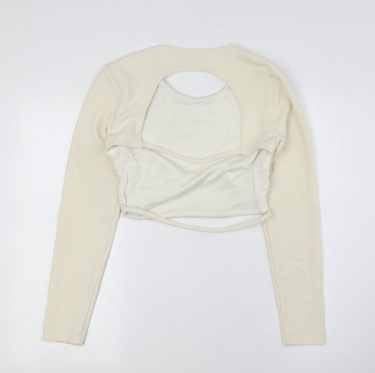 Womens UK Size M Zara Ivory Cropped Button-Up