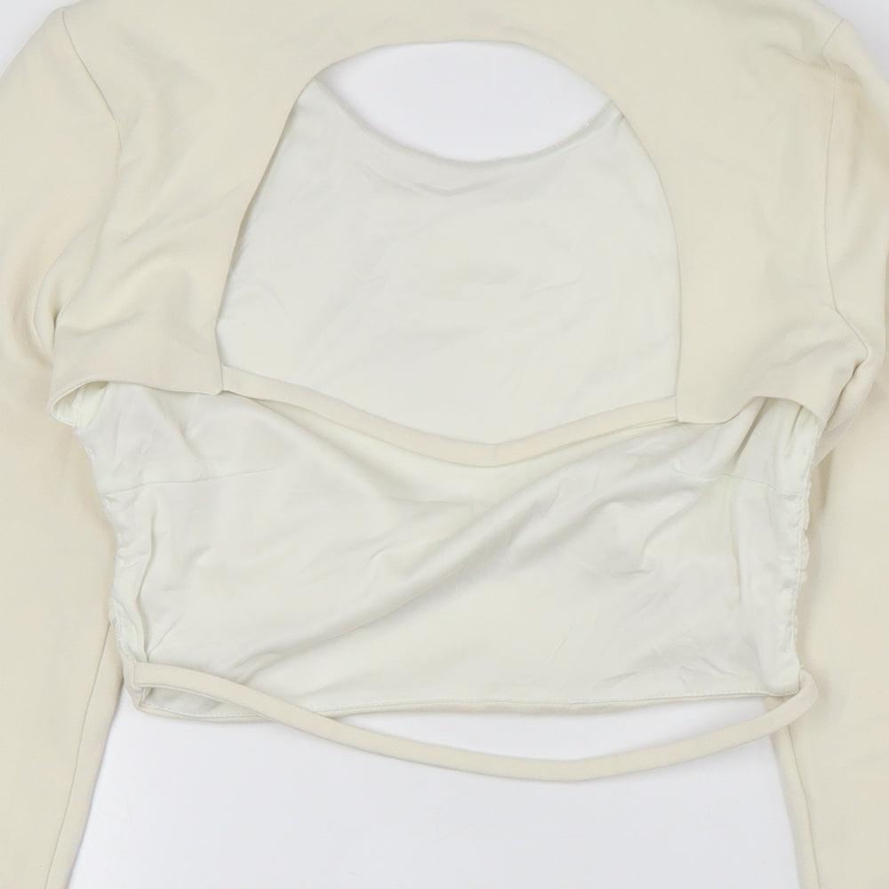 Womens UK Size M Zara Ivory Cropped Button-Up