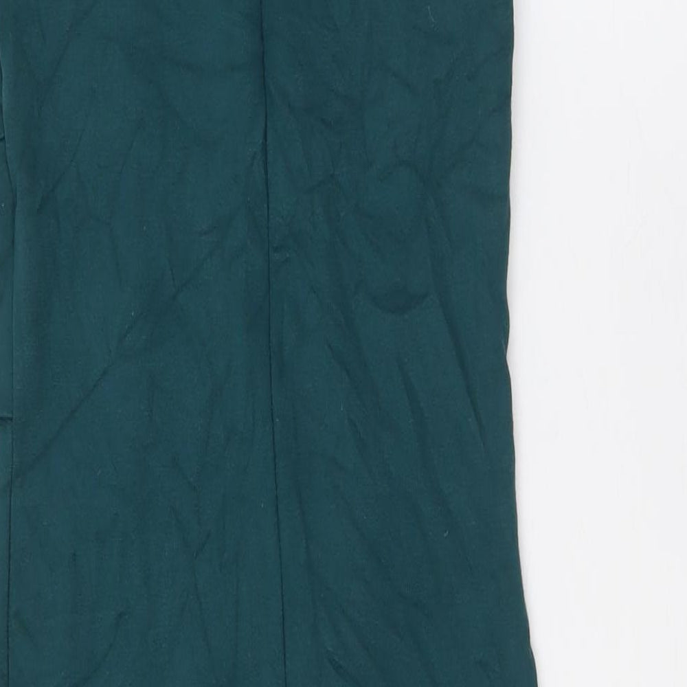 Brand and care label for ASOS women’s green viscose pencil dress, size UK 10, round neck zip