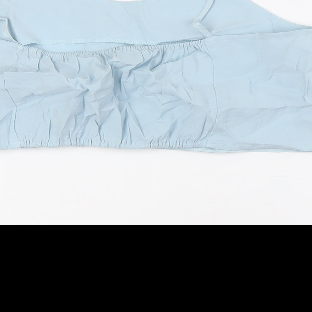 Zara Girls Blue Modal Cropped Button-Up Size 13-14 Years Scoop Neck