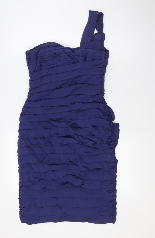 Coast Womens Blue Silk Pencil Dress Size 8 One Shoulder Zip