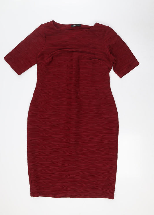 Additional front view of Kaleidoscope women’s red polyester pencil dress, size UK 14, boat neck - textured
