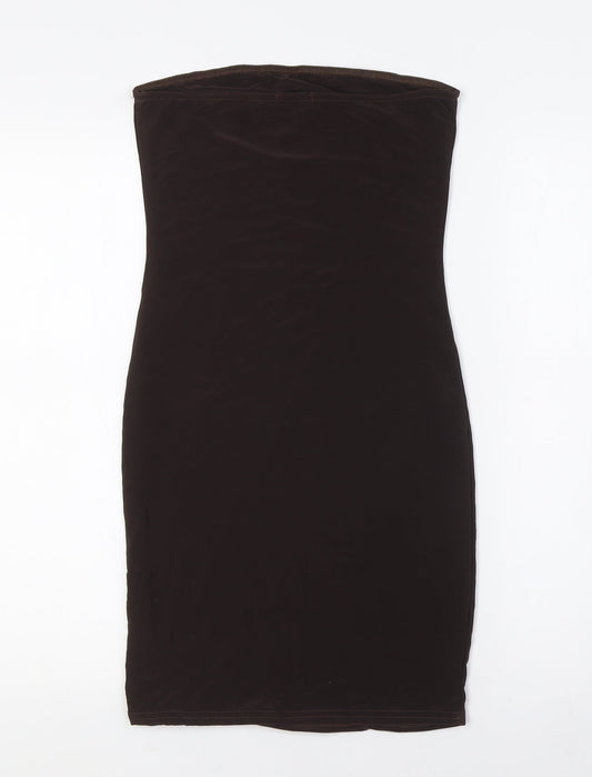 Boohoo Womens Brown Polyester A-Line Size 10 Off the Shoulder