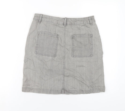 Marks and Spencer Womens Grey Cotton A-Line Skirt Size 8 Zip