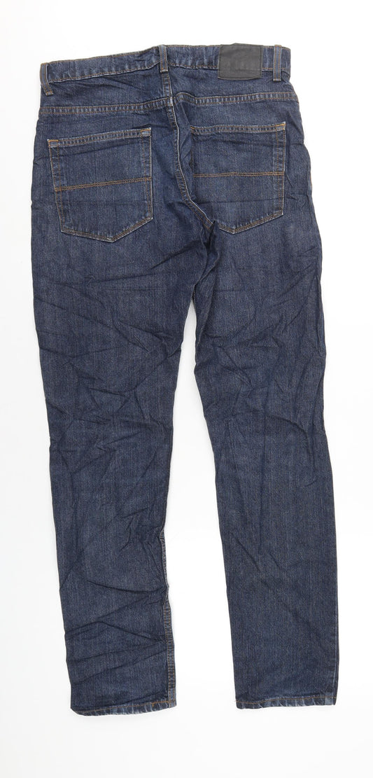 Marks and Spencer Mens Blue Cotton Straight Jeans Size 30 in L31 in Regular Zip