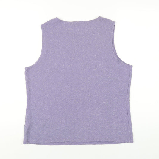 Bonmarché Womens Purple Nylon Basic T-Shirt Size L Round Neck