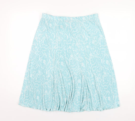 Amber Womens Blue Floral Polyester Pleated Skirt Size 16