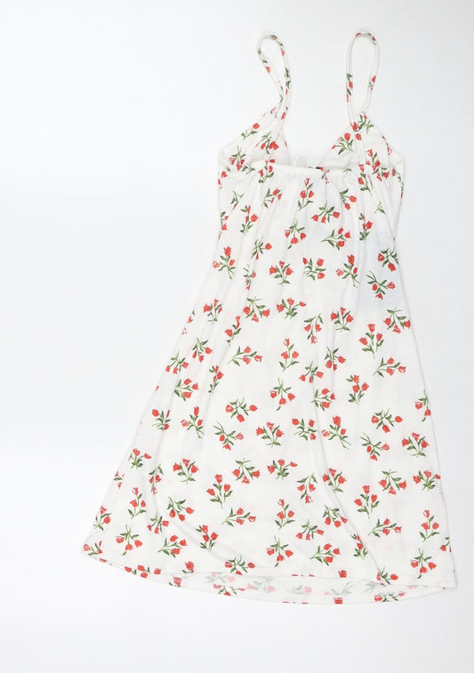 PRETTYLITTLETHING Womens White Floral Polyester Mini Size 8 Sweetheart Pullover