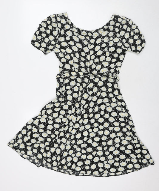 Dorothy Perkins Womens Black Floral Viscose Fit & Flare Size 10 Round Neck Pullover