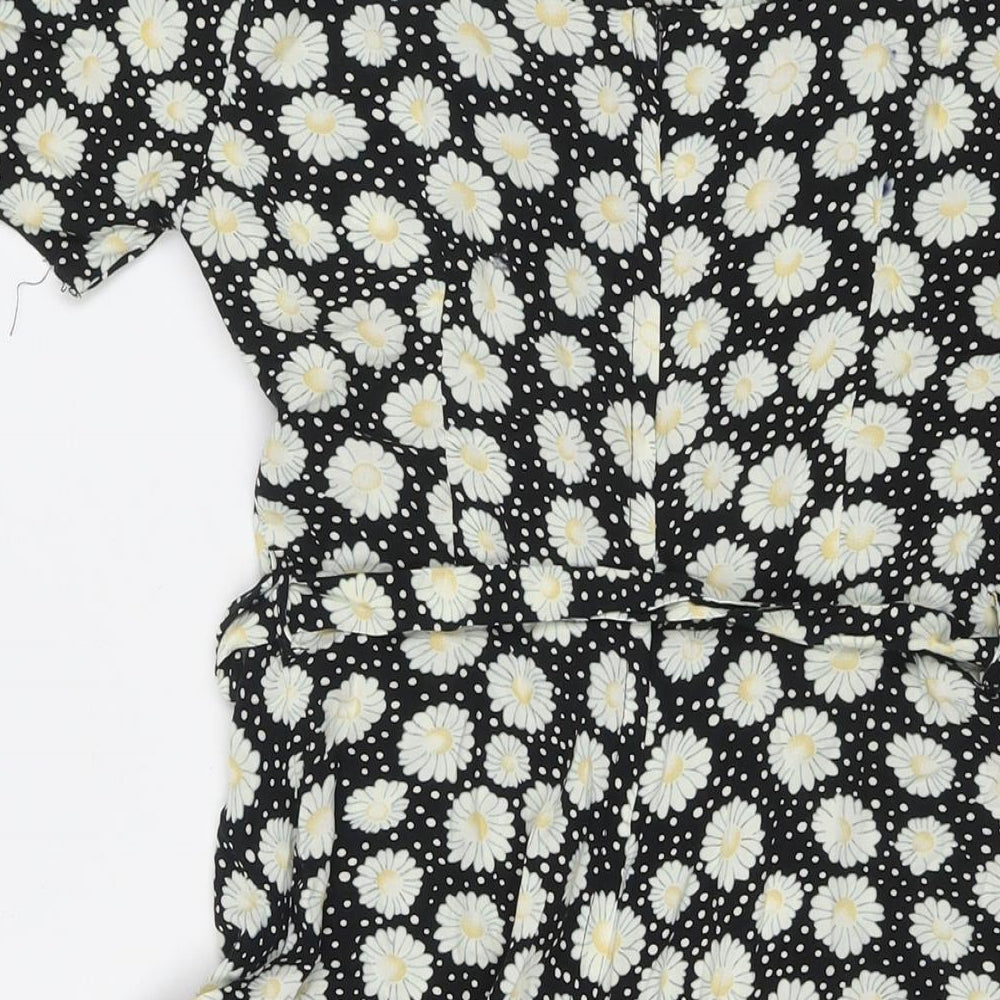 Dorothy Perkins Womens Black Floral Viscose Fit & Flare Size 10 Round Neck Pullover