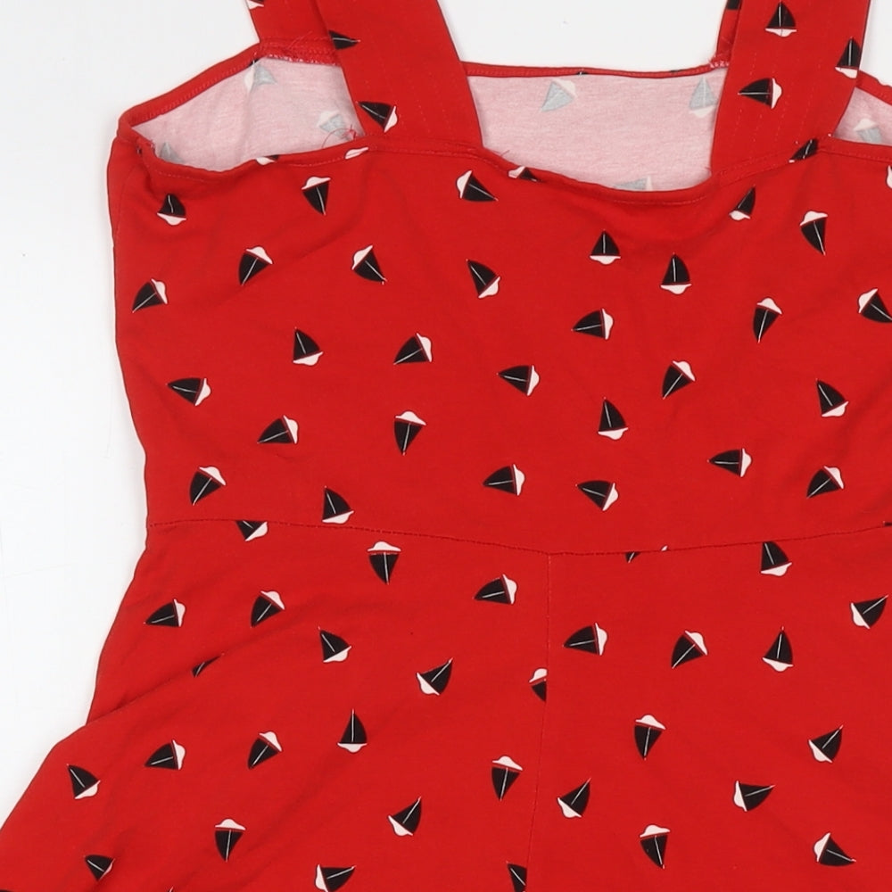 Dorothy Perkins Womens Red Geometric Cotton Fit & Flare Size 12 Square Neck Pullover