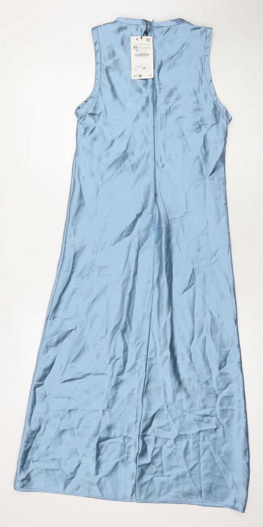 Zara Womens Blue Polyester Maxi Size XS Round Neck Zip