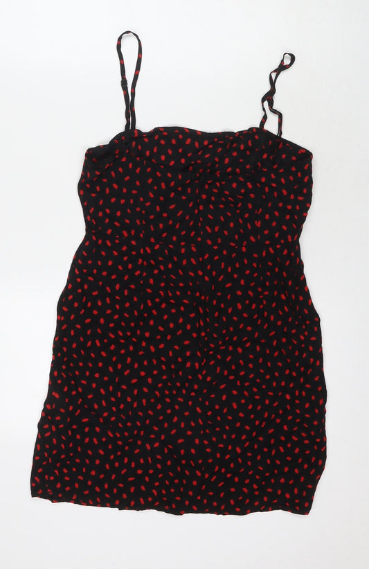 Motel Womens Black Geometric Viscose Tank Dress Size M Square Neck Zip